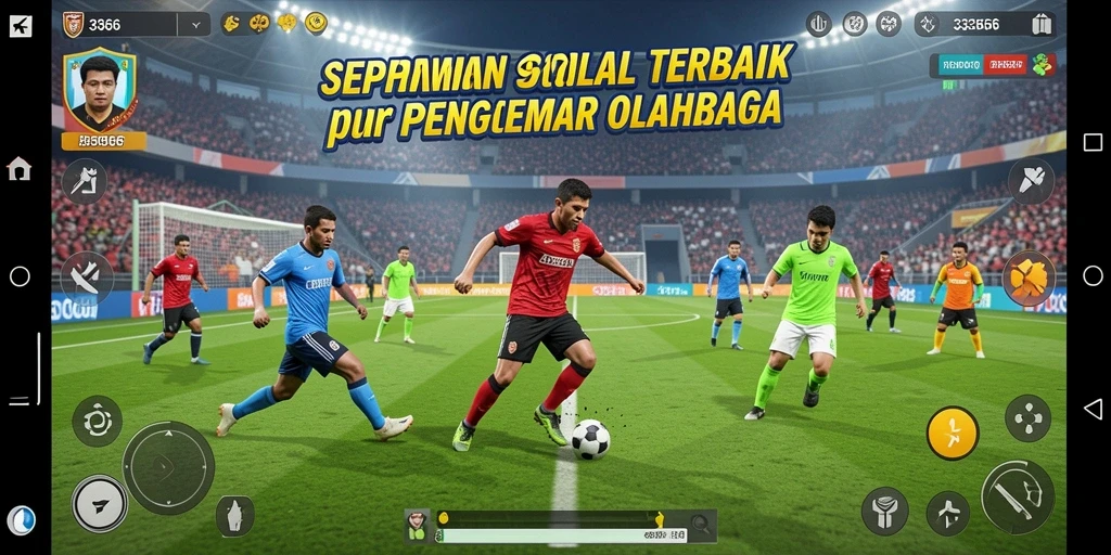 Screenshot gameplay sepak bola yang menampilkan aksi mendebarkan.