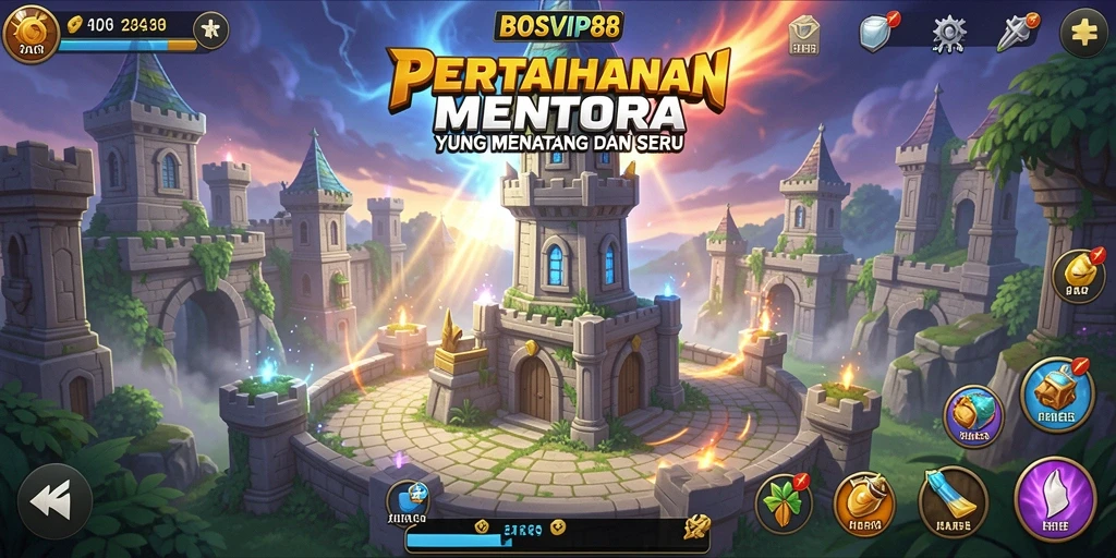 Tampilan gameplay menarik BOSVIP88 dalam mengalahkan musuh di menara.