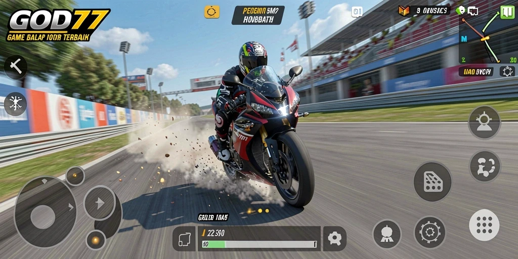 Tampilan penuh adrenalin dari gameplay balap motor di GOD77.