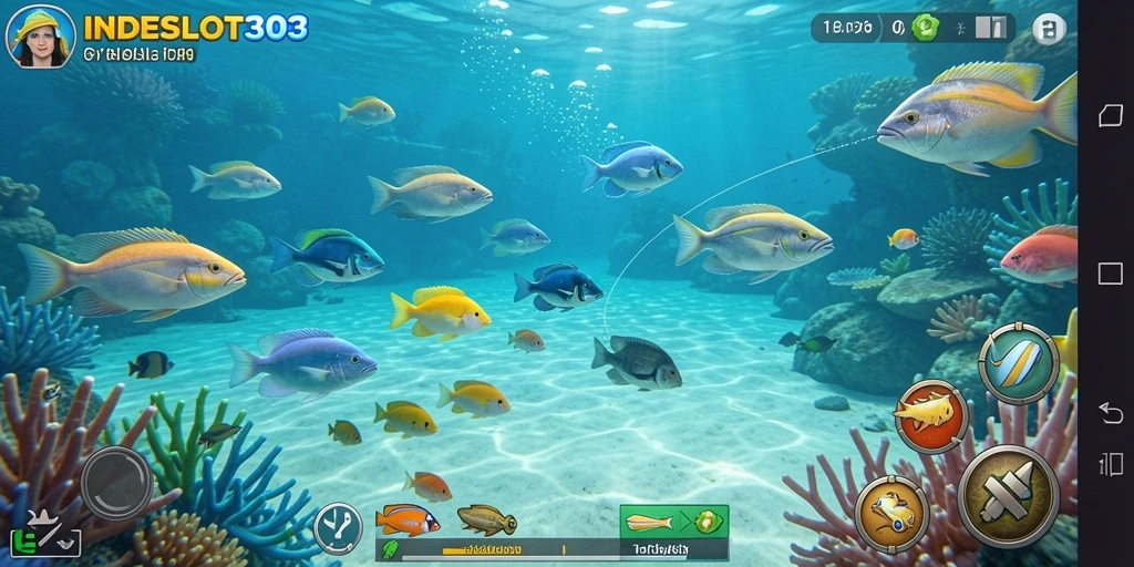 Gameplay menyenangkan dalam INDESLOT303 saat menembak ikan.