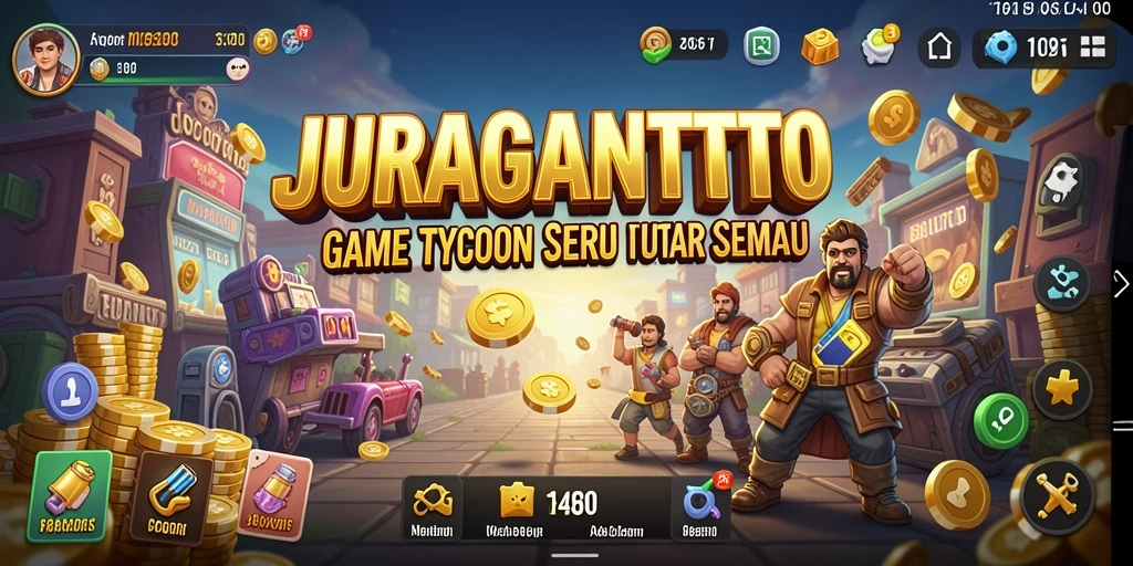 Tampilan gameplay seru dalam JURAGANTOTO, menunjukkan pengelolaan bisnis yang menarik.