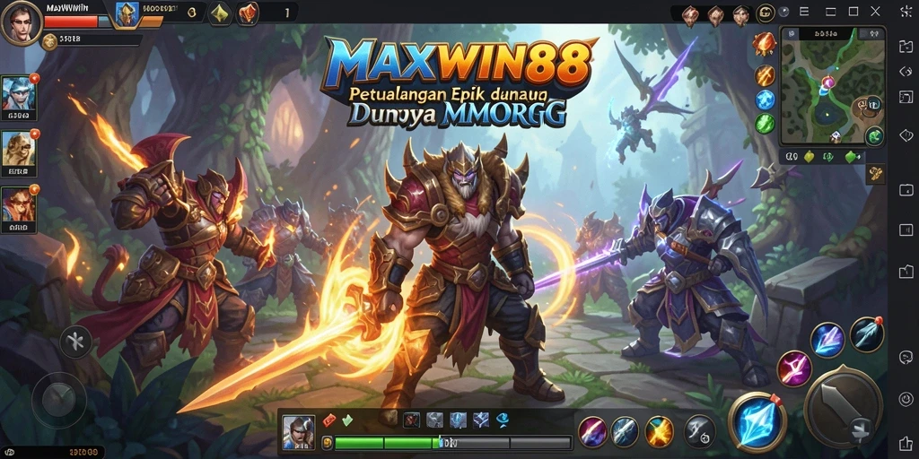 Screenshot gameplay <strong>MAXWIN88</strong> menunjukkan aksi petualangan dan pertempuran yang mendebarkan.