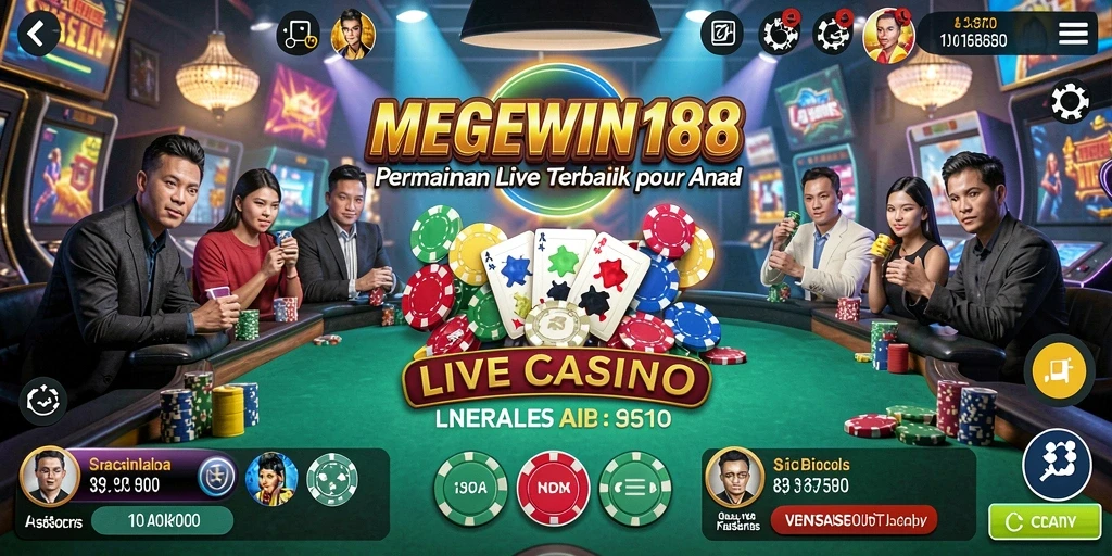 Tampilan gameplay seru di MEGEWIN188 dengan dealer langsung dan interaksi pemain.