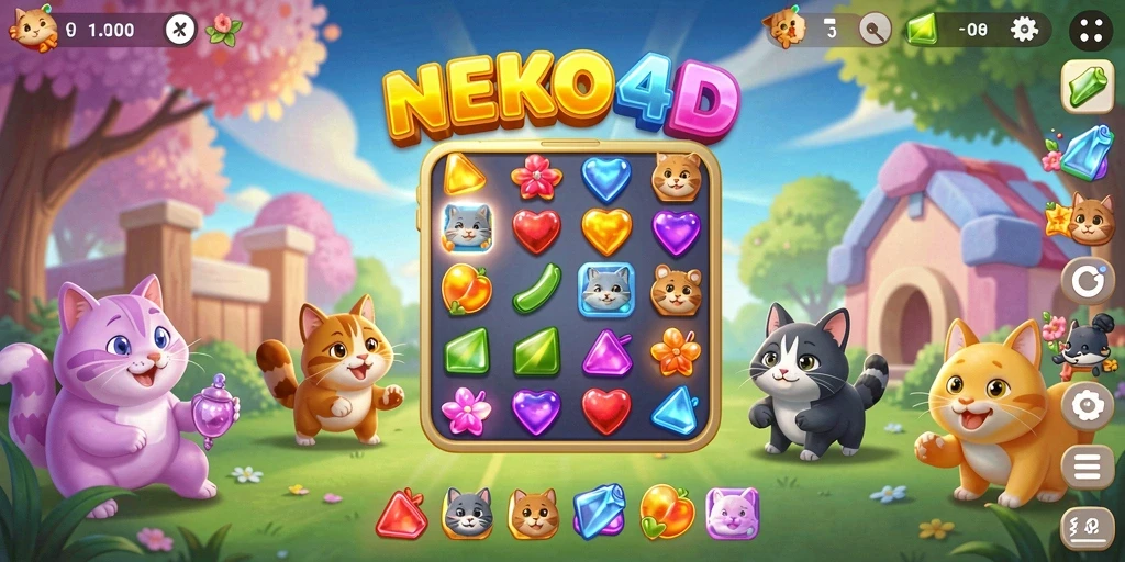 Tangkapan layar permainan NEKO4D menampilkan gameplay menyenangkan match-3.