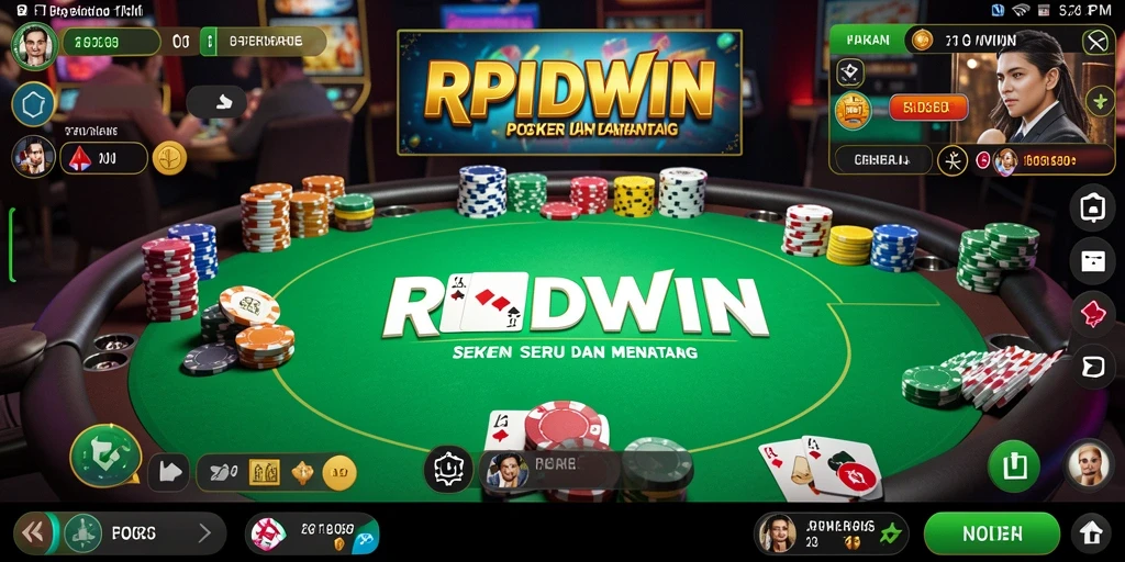 Screenshot gameplay RPIDWIN menampilkan suasana meja poker yang seru dan kompetitif.