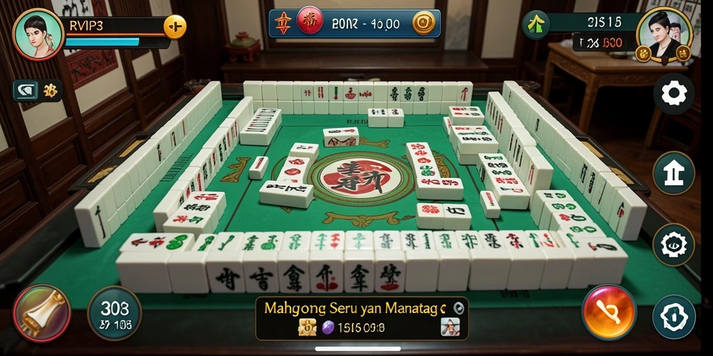 Tampilan utama gameplay RVIP3 yang menampilkan ubin Mahjong berwarna-warni.