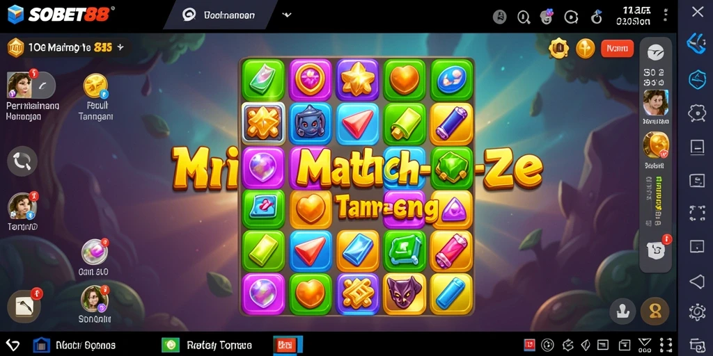Screenshot menunjukkan gameplay seru SOBET88 dengan unsur Match-3.