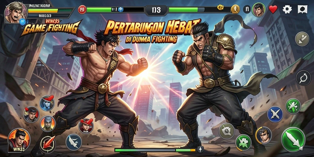 Tangkapan layar dari gameplay <strong>WIN33</strong> yang menunjukkan pertarungan yang intens.